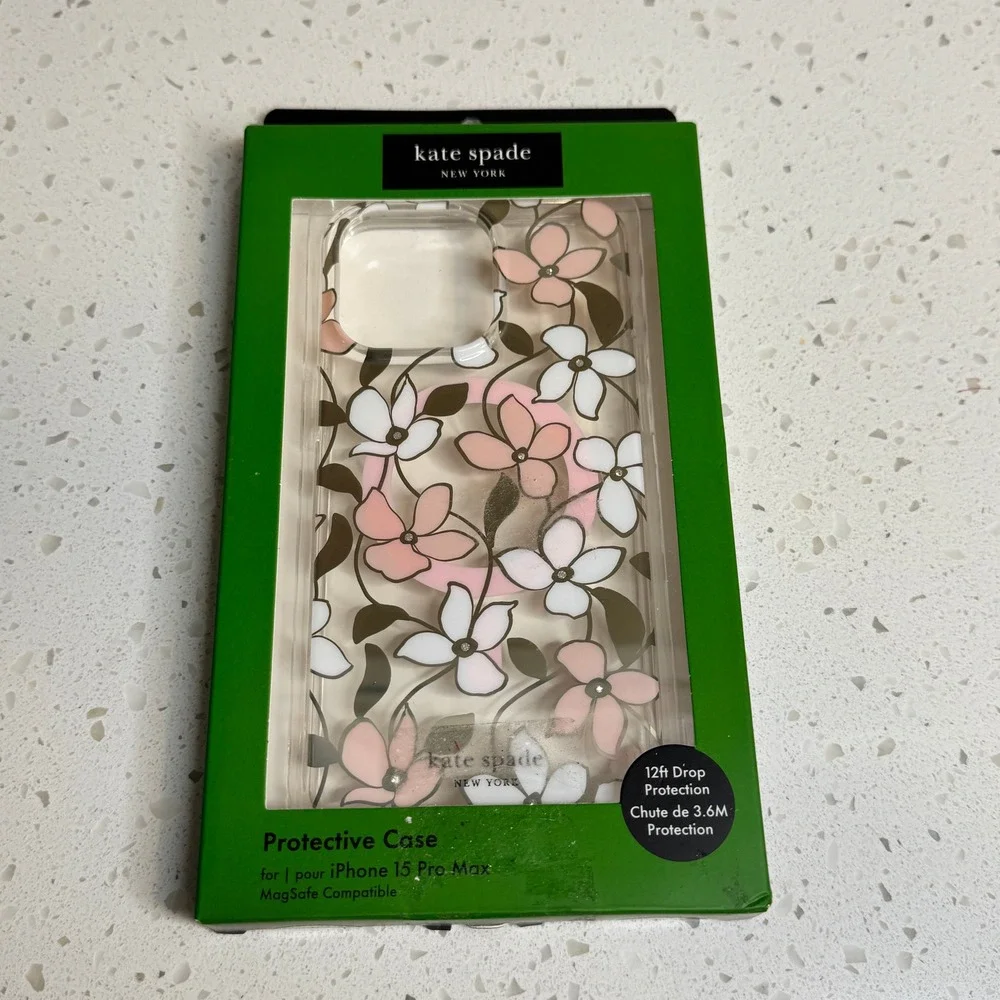 Kate Spade for iPhone 15 Pro Max Case Floral MagSafe Protective Cover Clear Pink